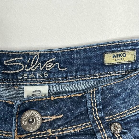 Silver | Factory Distressed Mid Rise Aiko Capri’s - Picture 2 of 5